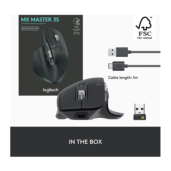 Logitech MX Master 3S - Wireless Performance Mouse with Ultra-fast Scrolling, Ergo, 8K DPI, Track on Glass, Quiet Clicks, USB-C, Bluetooth, Windows, Linux, Chrome - 910-006559