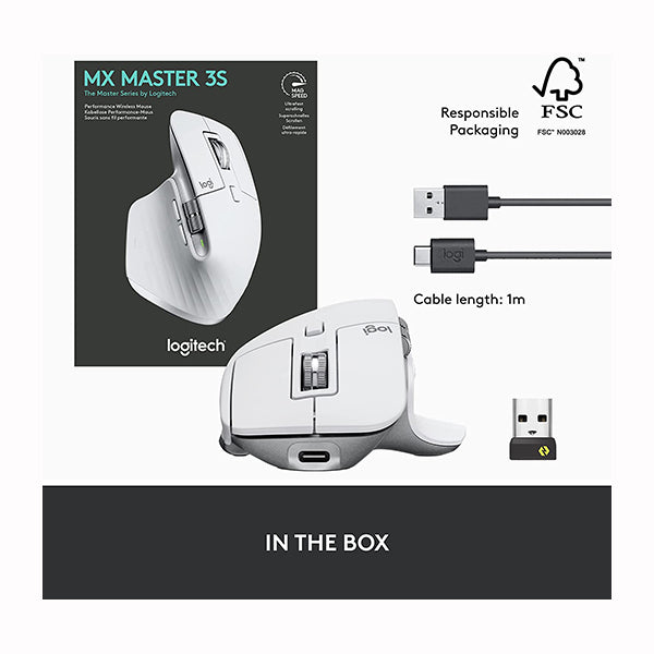 Logitech MX Master 3S - Wireless Performance Mouse with Ultra-fast Scrolling, Ergo, 8K DPI, Track on Glass, Quiet Clicks, USB-C, Bluetooth, Windows, Linux, Chrome - 910-006559