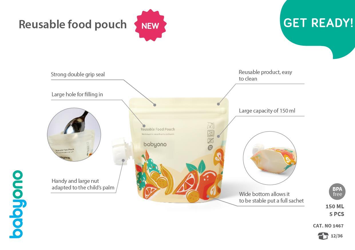 BabyOno - Reusable Food Pouch 150ML - 5pcs