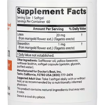 Doctor's Best, Lutein , 20 mg, 60 Softgels