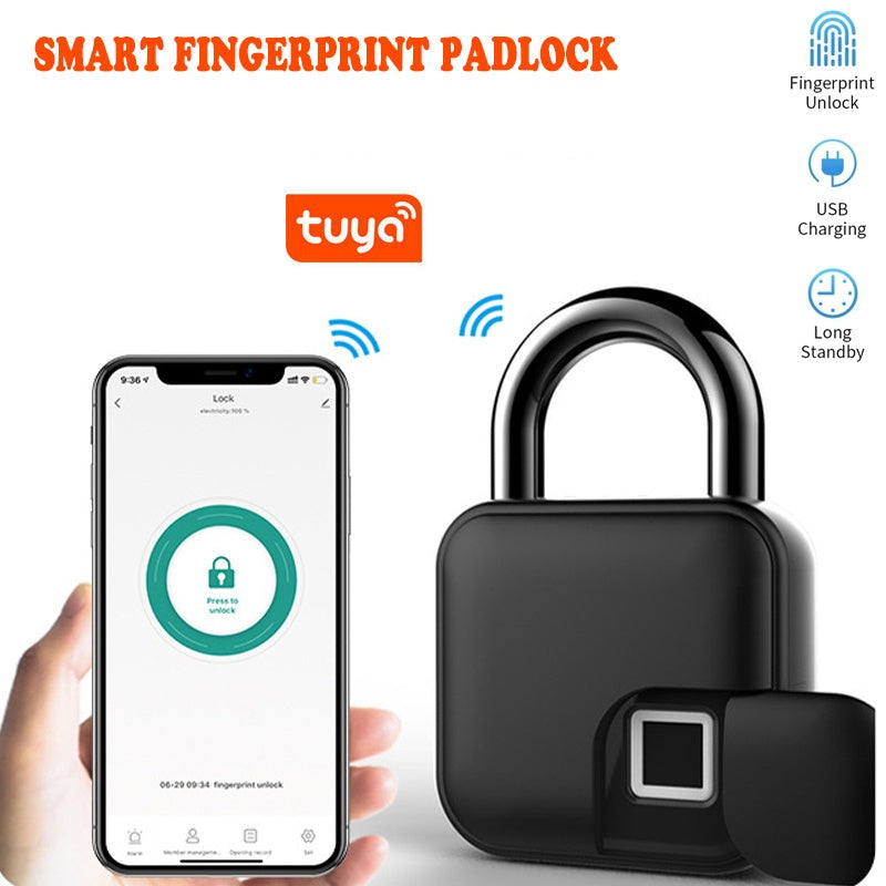 Tuya Fingerprint Padlock Portable Keyless Bag Luggage Lock Waterproof USB Rechargeable Bluetooth-compatible for Indoor Outdoor