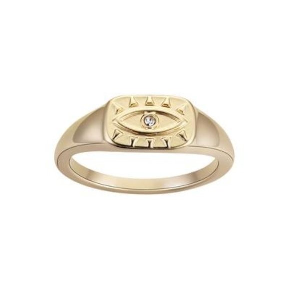 Un Written Women's 14K Gold Plated Crystal Evil Eye Signet Ring | Un Written In Lebanon