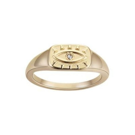 Un Written Women's 14K Gold Plated Crystal Evil Eye Signet Ring | Un Written In Lebanon