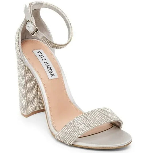 Steve Madden Women's Silver Carrson-G Rhinestone Heeled Sandals | Steve Madden In Lebanon