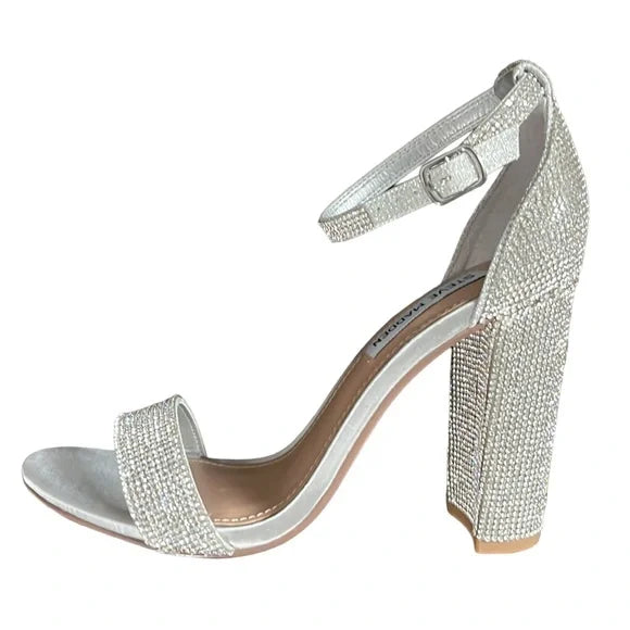 Steve Madden Women's Silver Carrson-G Rhinestone Heeled Sandals | Steve Madden In Lebanon
