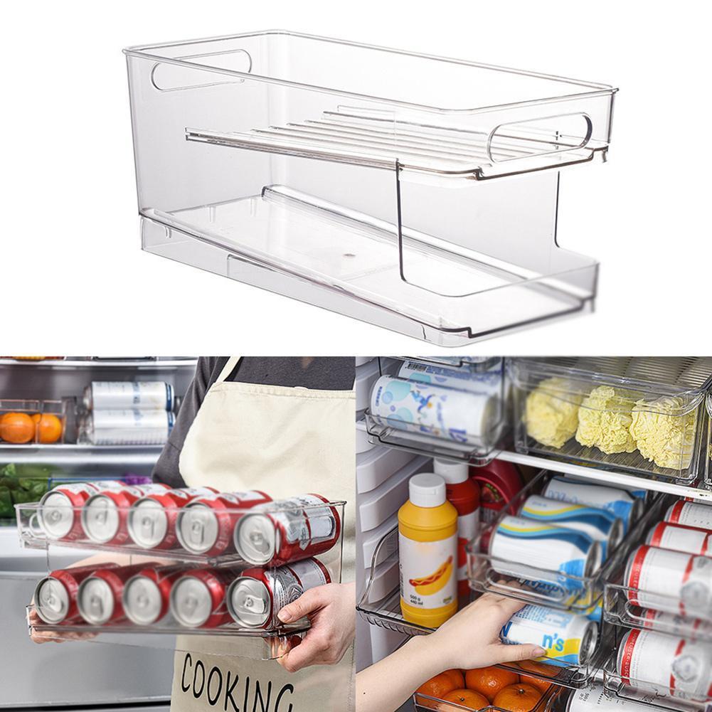 Double-Layer Refrigerator Storage Box Beverage Cans Beer Soda Can Rack Transparent Organizer Home Organization Accessories