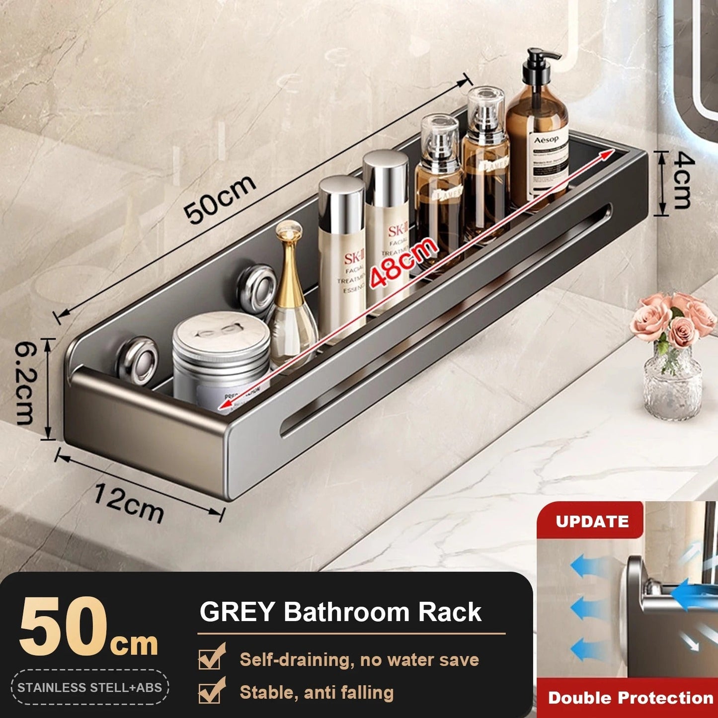 50 cm Wall Mount Bathroom Rack Bathroom Shelf Toilet Stainless Steel