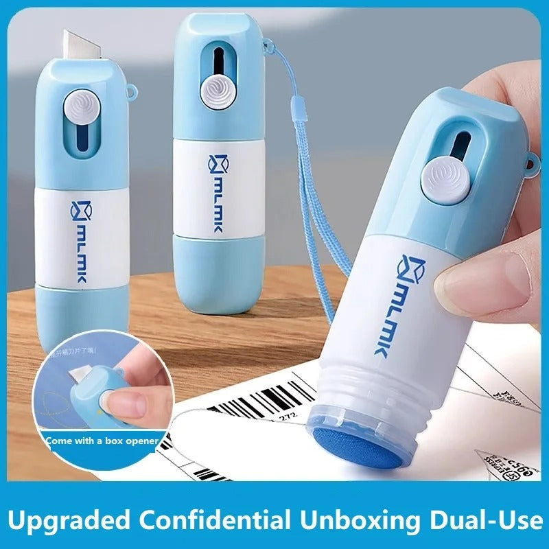 Thermal Paper Correction Fluid with Unboxing Knife,Portable Information Anti-Leakage Protection Correction Fluid,2 in 1 Anti Information Leakage Erase Device for Package Labels,Bills