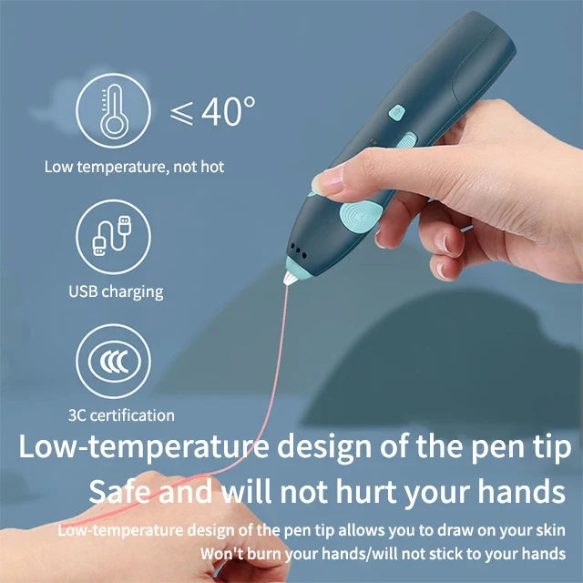 USB Rechargeable Low Temperature 3D Printing Pen DIY Creation Kids Drawing Toy - Dark Blue