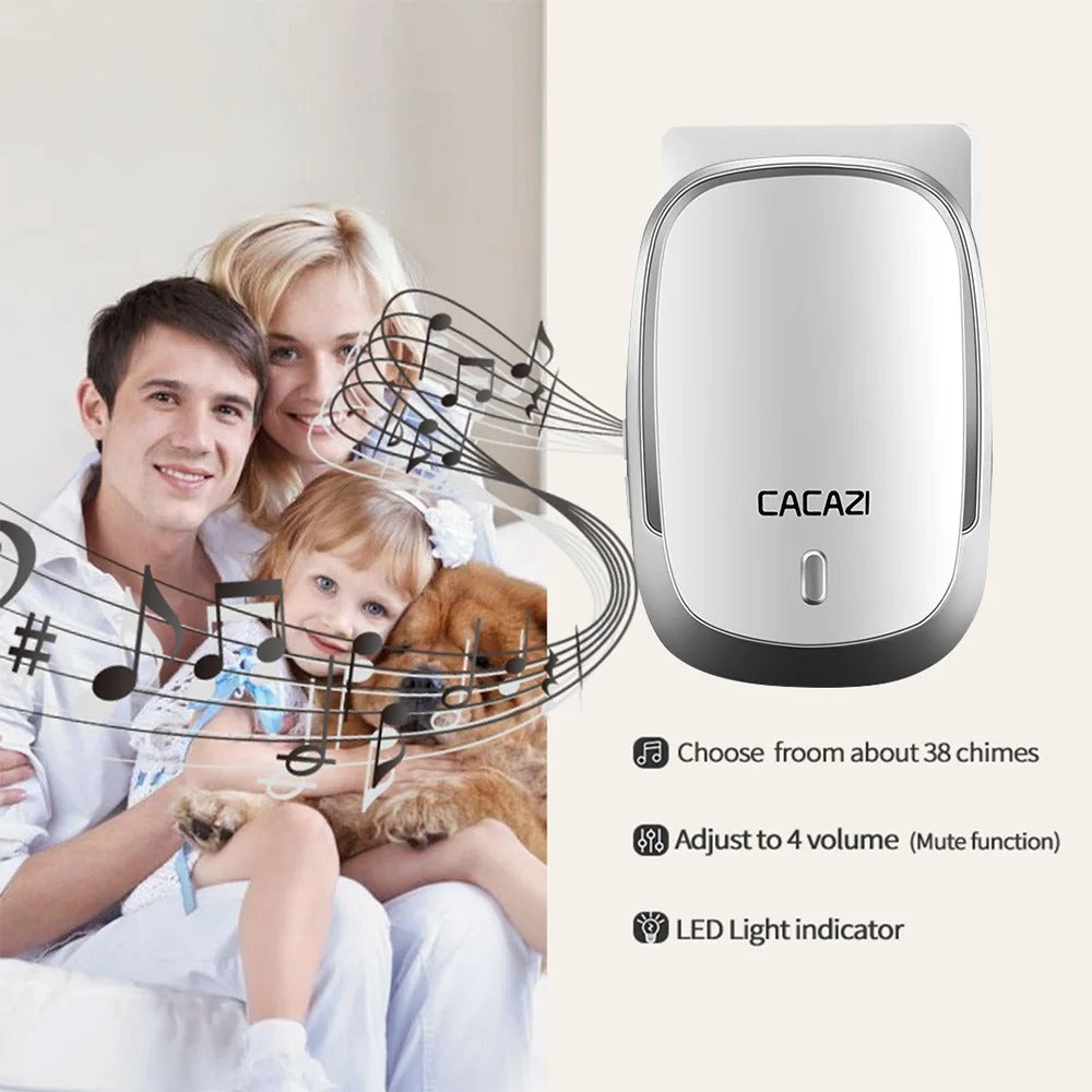 Wireless Waterproof Doorbell 300M Remote 1 Button 2 Receivers