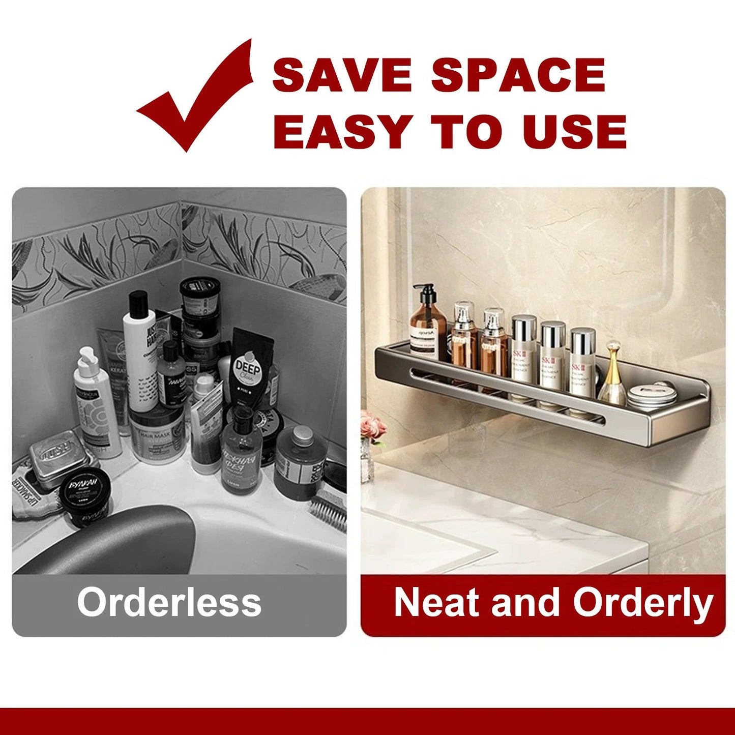 50 cm Wall Mount Bathroom Rack Bathroom Shelf Toilet Stainless Steel