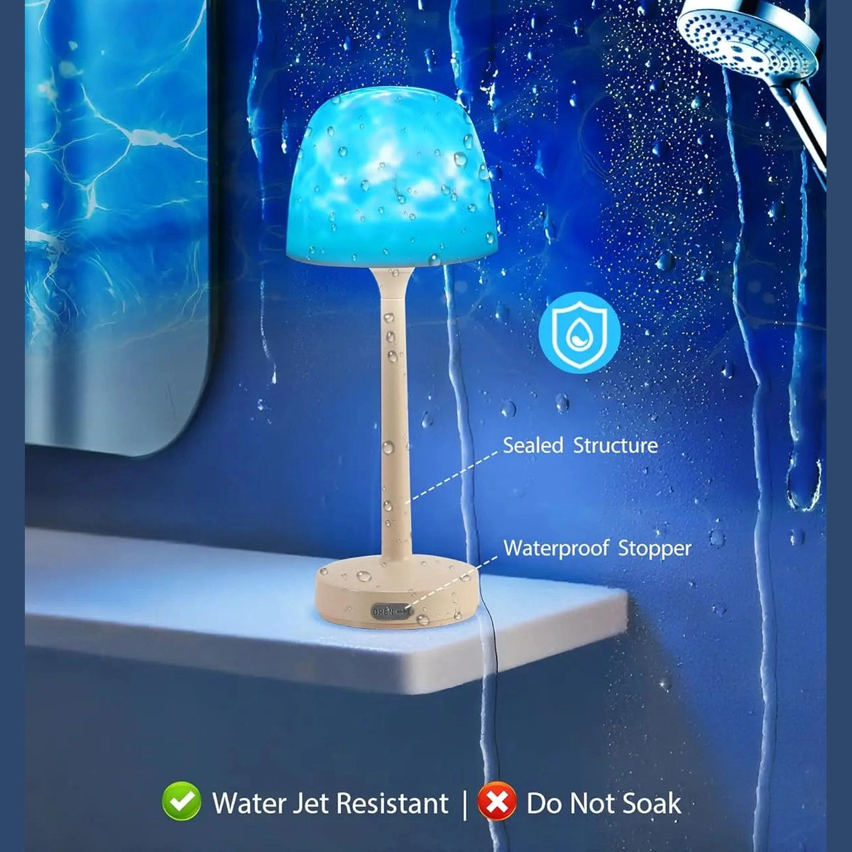 Waterproof LED Shower Lamp Ocean Wave Projector Touch & Remote Control