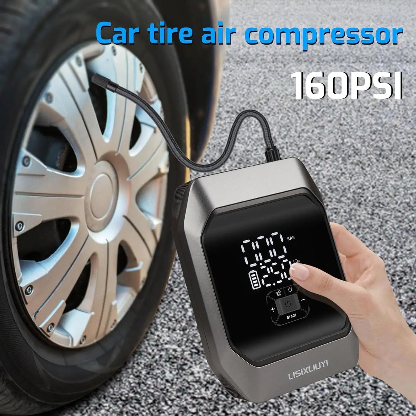 Advanced Portable Car Jump Starter with Air Compressor 160 PSI & 8000mAh Battery Booster