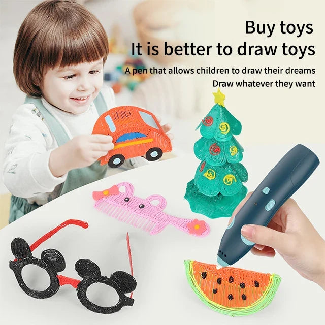 USB Rechargeable Low Temperature 3D Printing Pen DIY Creation Kids Drawing Toy - Dark Blue