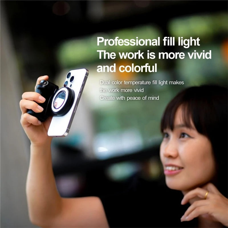 3-In-1 Magnetic Phone Grip & Mini Ring Light (Includes Remote)