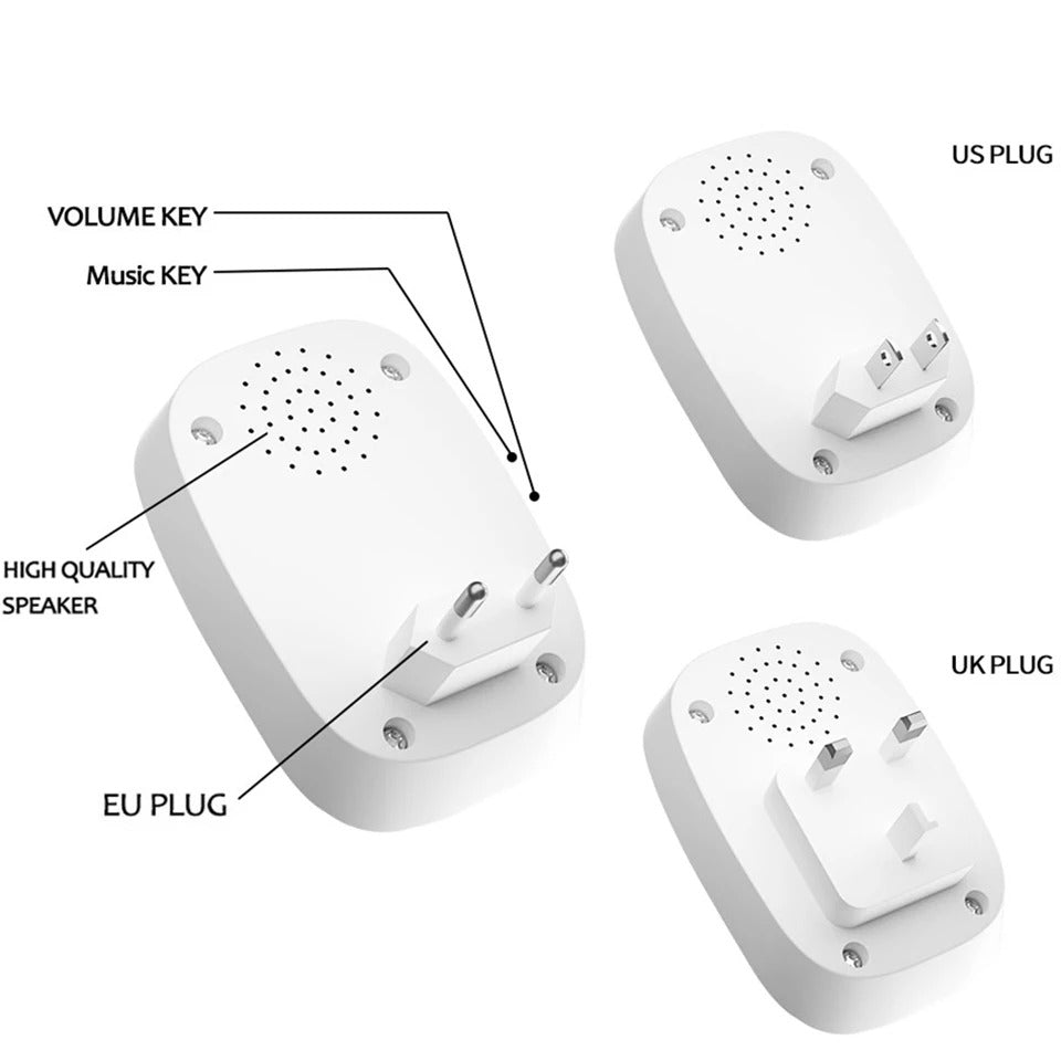 Wireless Waterproof Doorbell 300M Remote 1 Button 2 Receivers