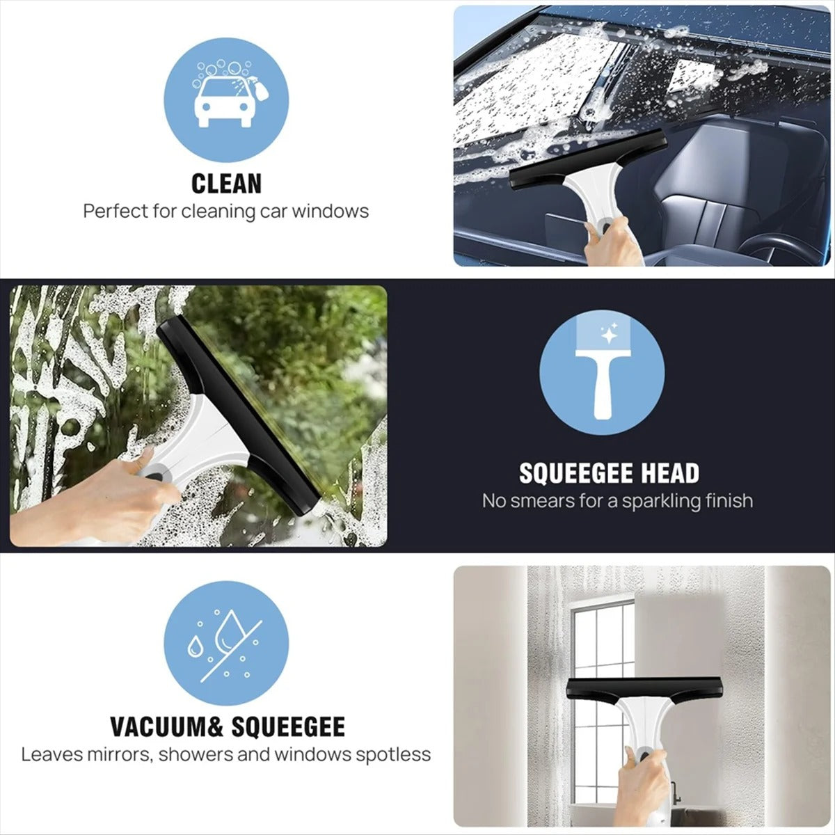 Cordless Rechargeable Window Vacuum Cleaner with Squeegee 150ml Water Tank