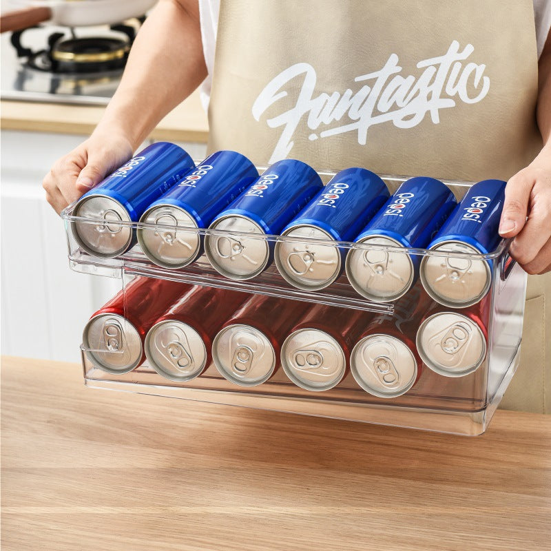 Double-Layer Refrigerator Storage Box Beverage Cans Beer Soda Can Rack Transparent Organizer Home Organization Accessories