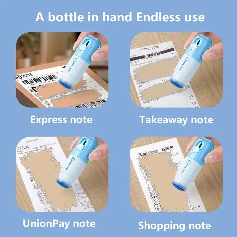Thermal Paper Correction Fluid with Unboxing Knife,Portable Information Anti-Leakage Protection Correction Fluid,2 in 1 Anti Information Leakage Erase Device for Package Labels,Bills