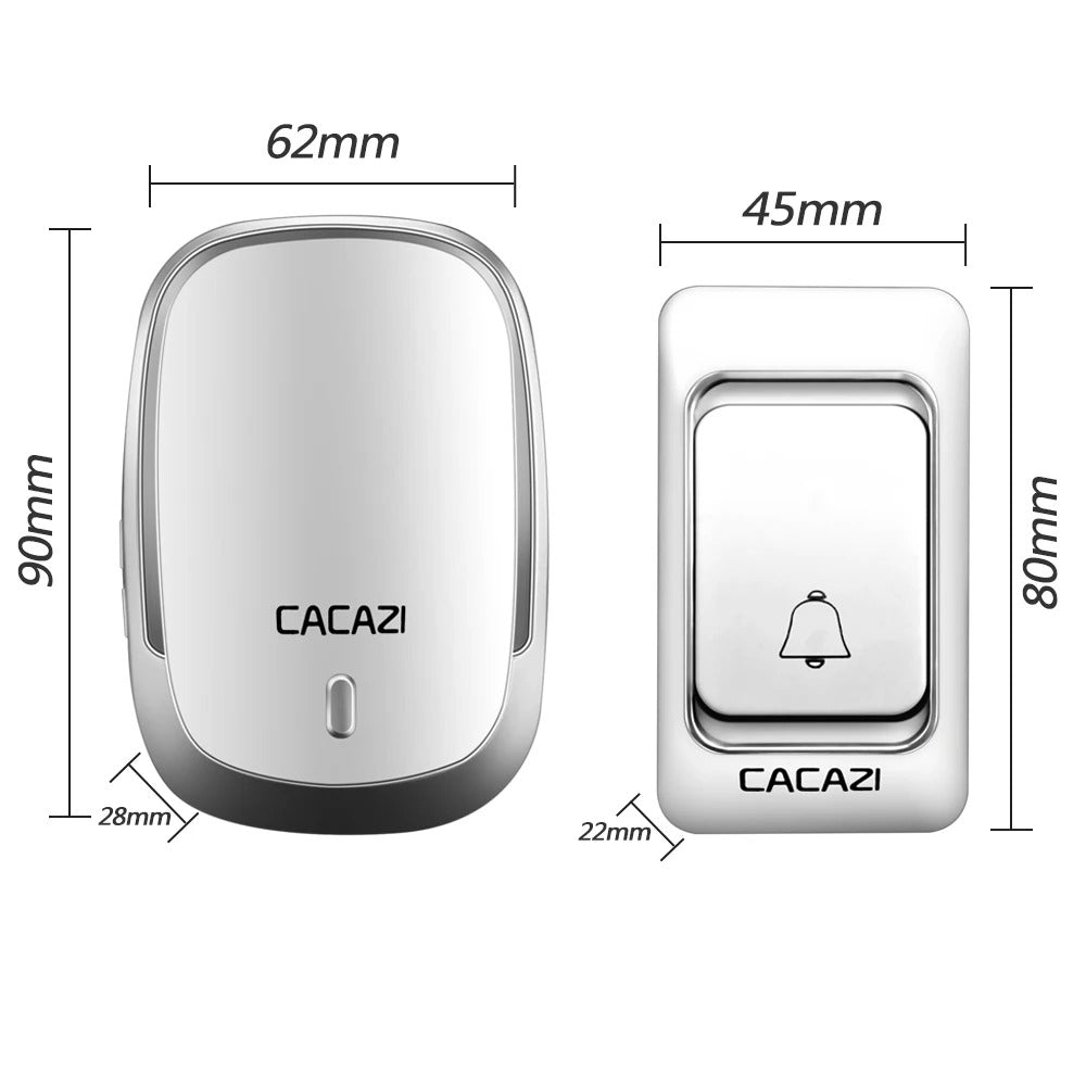 Wireless Waterproof Doorbell 300M Remote 1 Button 2 Receivers