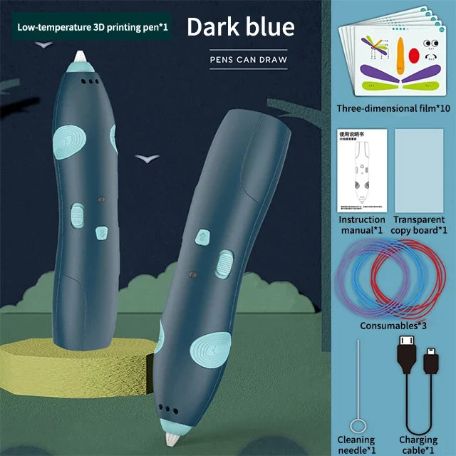 USB Rechargeable Low Temperature 3D Printing Pen DIY Creation Kids Drawing Toy - Dark Blue