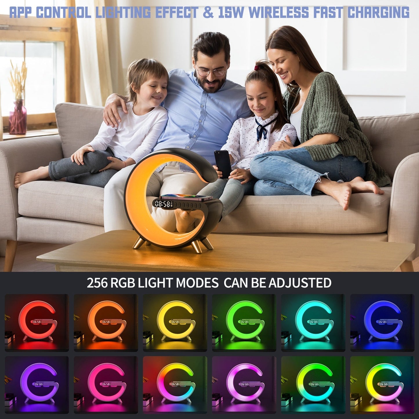 ORIGINAL Multifunctional Alarm Clock Night Light Mobile phone Wireless Charging Bluetooth Speaker Smart APP Control