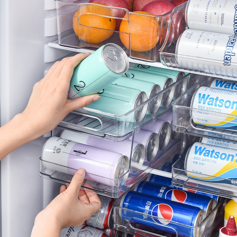Double-Layer Refrigerator Storage Box Beverage Cans Beer Soda Can Rack Transparent Organizer Home Organization Accessories