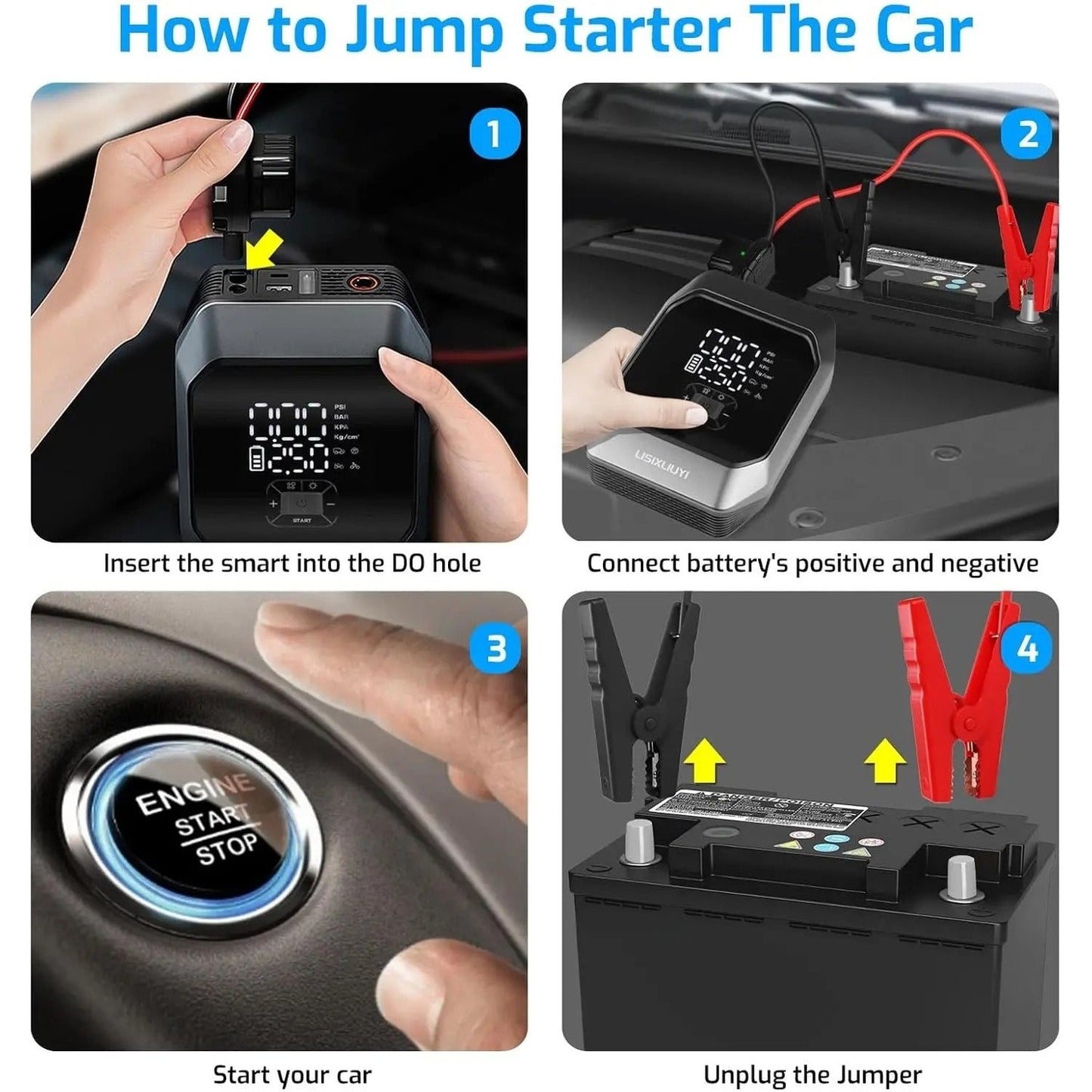Advanced Portable Car Jump Starter with Air Compressor 160 PSI & 8000mAh Battery Booster