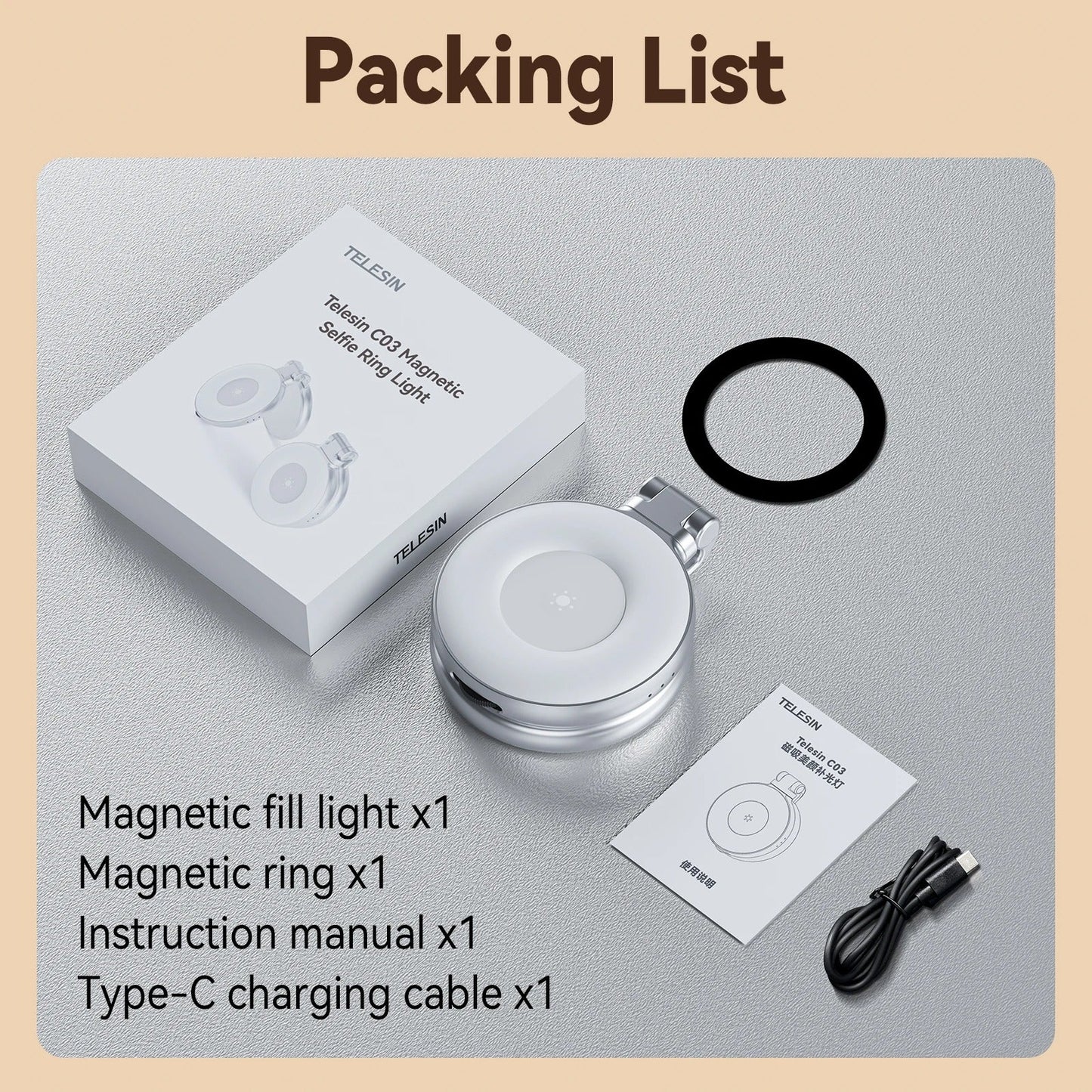 TELESIN Smartphone Magnetic Fill Light Mini Selfie Light 3 Modes