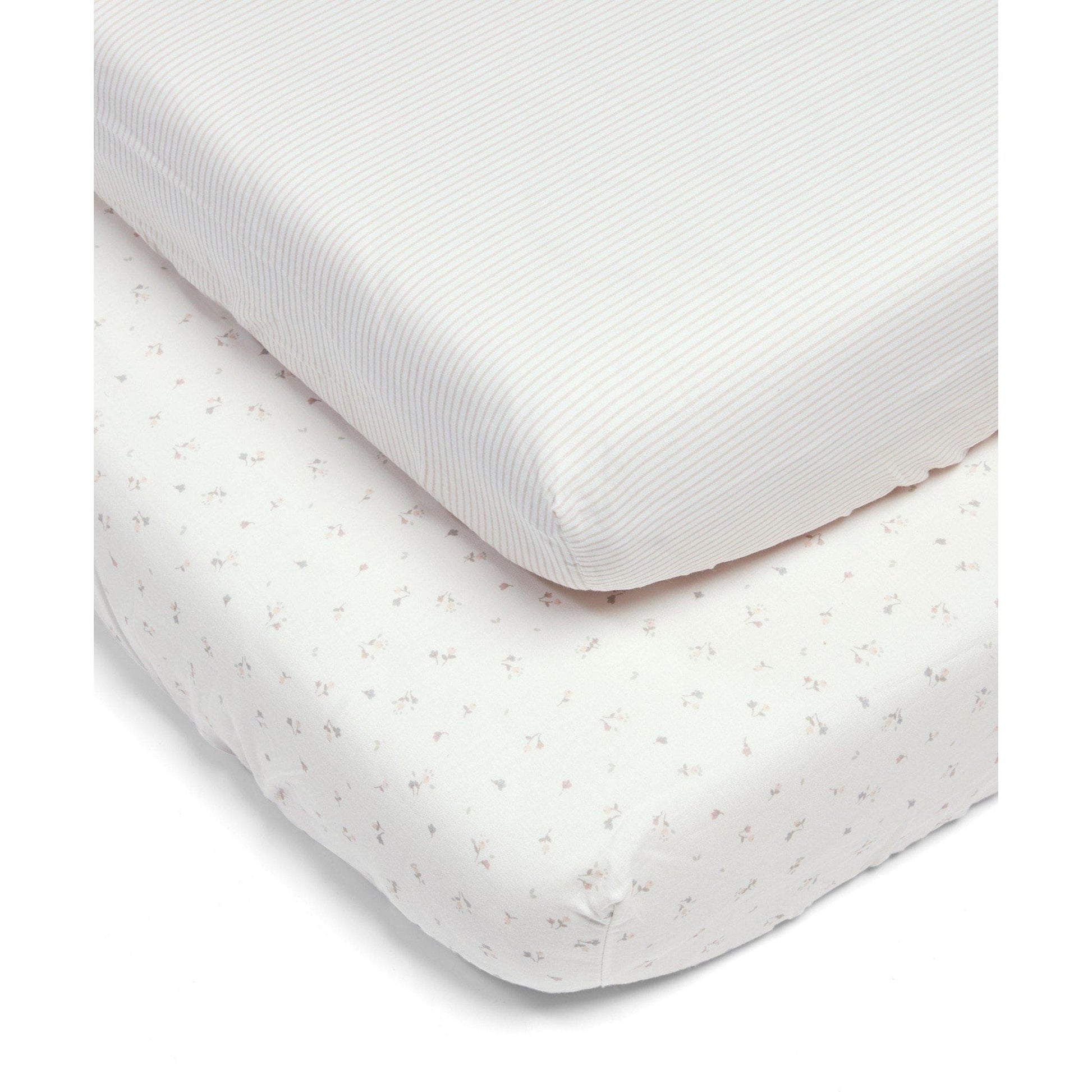 Cotbed Fitted Sheets (2 Pack) Pink Stripes/ Floral - Welcome To The World Floral - Medaid International