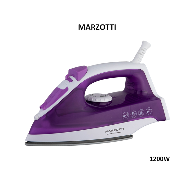 Marzotti NEW STEAM IRON QuickPress 1200W Fast Heat Up Garment Steamer Non-stick Soleplate Power Saving Clothes Iron Purple MZIR01B