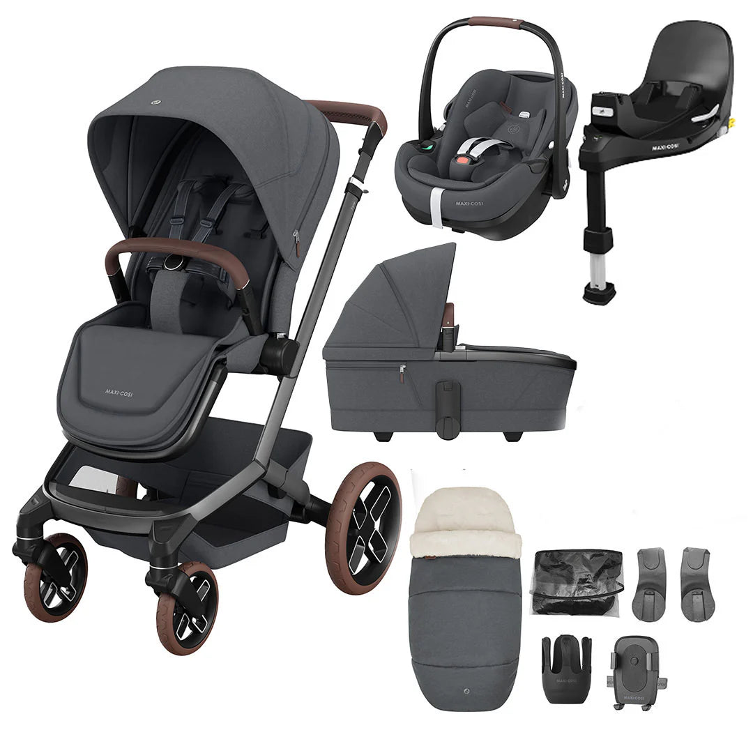 Maxi-Cosi - Fame(Twillic Graphite) - 4pcs Bundle Fame Stoller&Carrycot Pebble360 Pro Car Seat - FamilyFix 360Pro i-size Base - Travel System