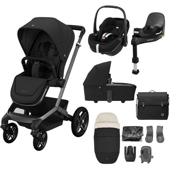 Maxi-Cosi - Fame (Twillic Black) - 4pcs Bundle Fame Stroller&Carrycot Pebble 360 Pro Car Seat - Familyfix 360 Pro i-size Base - Travel System