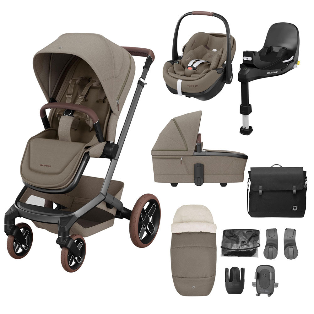 Maxi-Cosi - Fame (Twillic Truffle) - 4pcs Bundle Fame Stroller&CarryCot Pebble360 Pro Car Seat - FamilyFix 360Pro i-size Base - Travel System