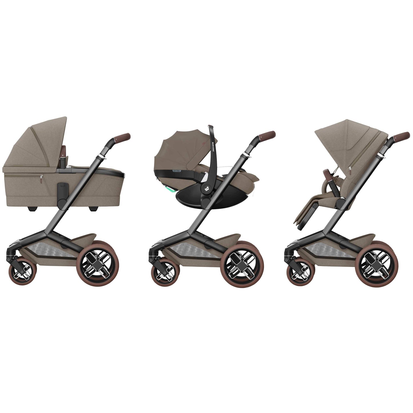 Maxi-Cosi - Plaza+ (Twillic Truffle) - 3pcs Bundle Plaza+ Stroller & Carrycot. Pebble 360 Pro Car Seat - FamilyFix 360 Pro Base. - Travel System