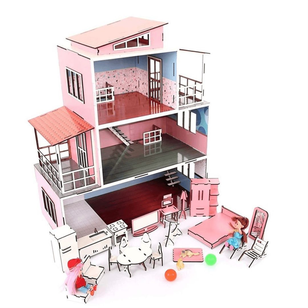 Memo Wooden Doll House -With Accessories