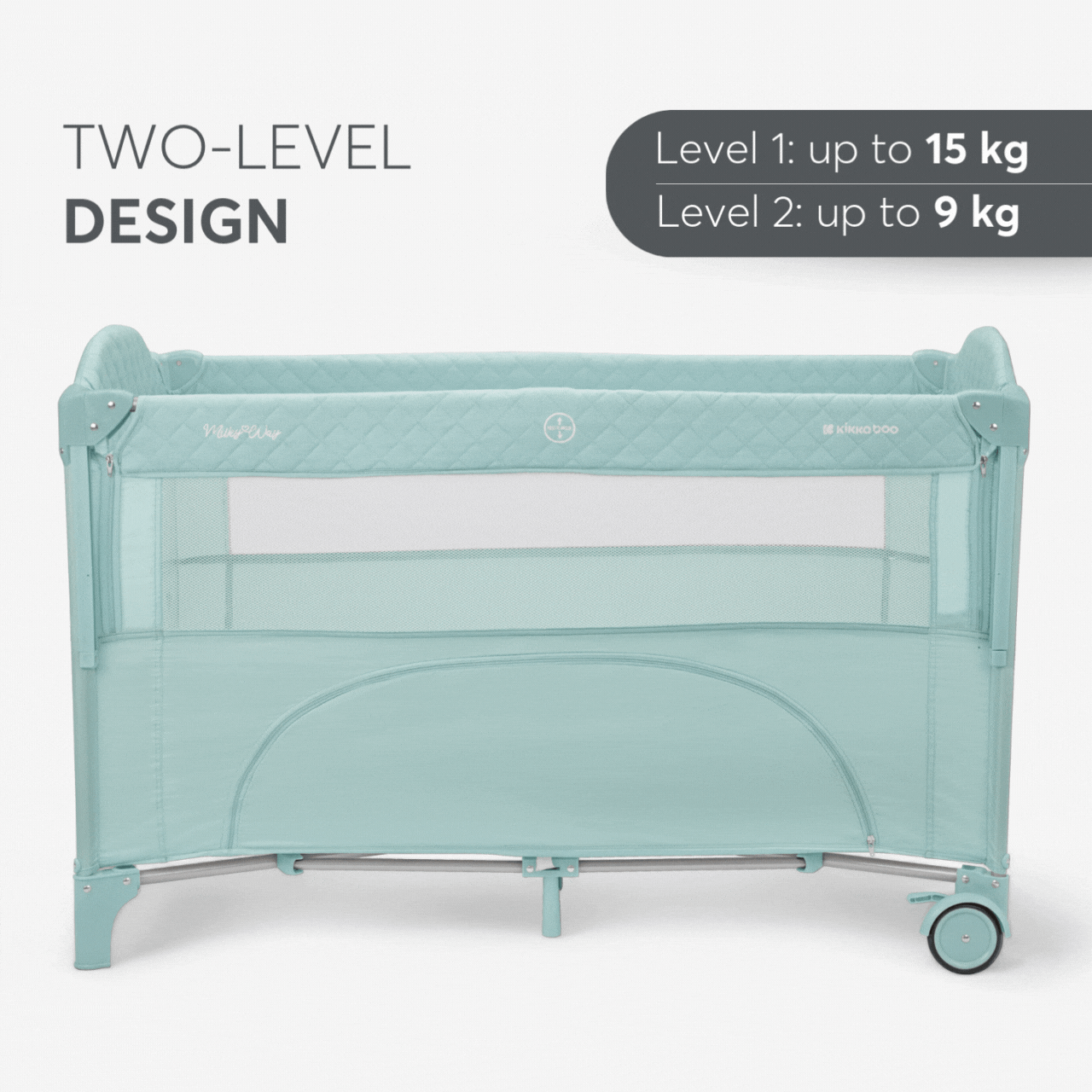 Kikkaboo - Baby Cot 2 Levels - Milky Way - Mint - 2023