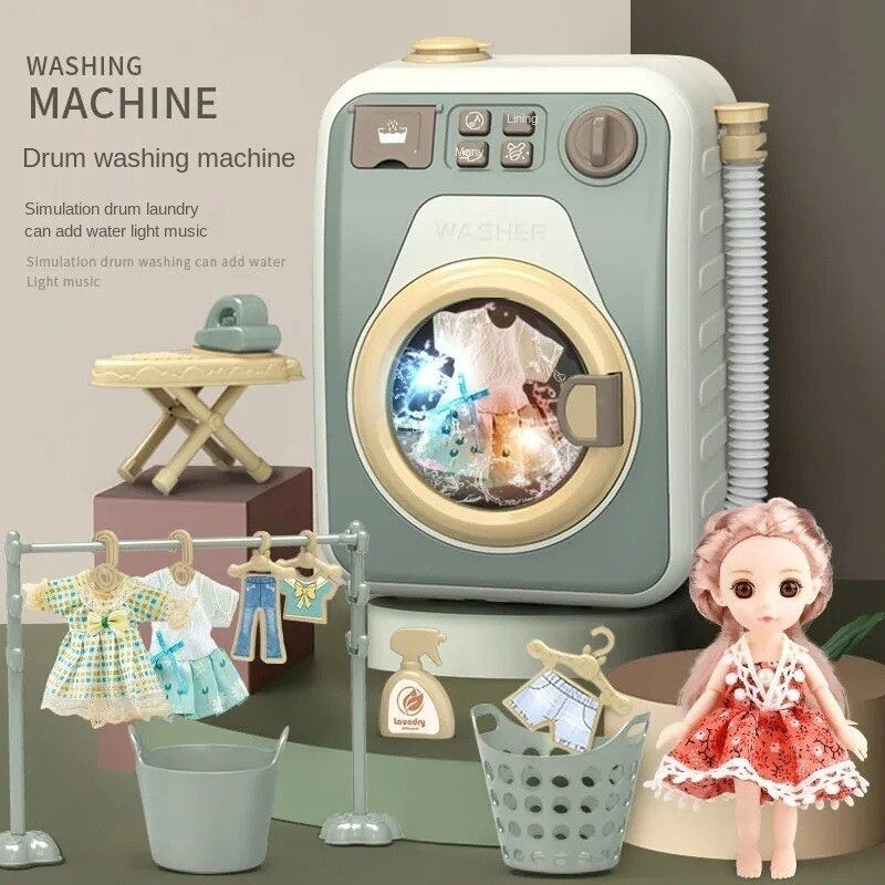 Childrens Electric Mini Washing Machine Toy Play House Doll Set Kids Toys