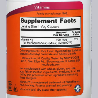 NOW Foods MK-7 Vitamin K2 100 mcg 60 Veg Capsules