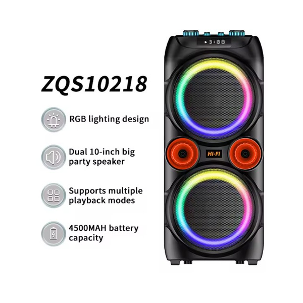 SING-E ZQS10218 Portable Wireless 60W Big Bass Outdoor Rgb Led Wireless Speaker Box Subwoofer 2 Microphones Party Speaker