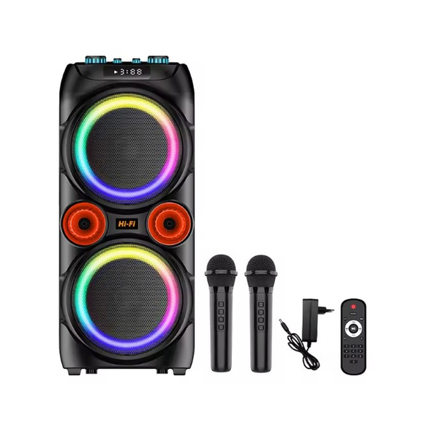 SING-E ZQS10218 Portable Wireless 60W Big Bass Outdoor Rgb Led Wireless Speaker Box Subwoofer 2 Microphones Party Speaker