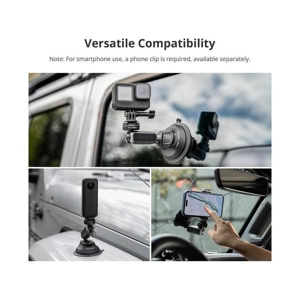 PGYTECH CapLock Suction Cup Car Mount Compatible with DJI OSMO Action 6/5 Pro/4/3, Gopro Hero 13/12/11/10, OSMO Pocket 3, Insta360 Ace Pro 2/X5/X4/ONE RS/R, Action Camera with 1/4"-20 Thread