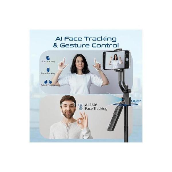 Promate TriPop-Ai 360° Ai Face Tracking Telescopic Selfie Stick with Auto Pop open Tripod Base