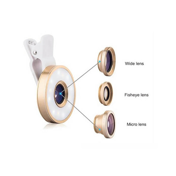 Multi Lens Phone Clip, for Photography Enthusiasts, Wide Angle Lens, Fish Eye Lens, Micro Lens, Phone Accessories - 13504