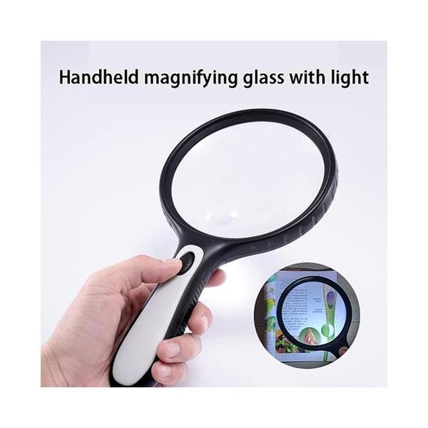 Magnifying 30X Handheld Magnifying Glass with 4 LED Light, Illuminated Lighted Magnifier,145mm Large Reading Magnifier for Macular Degeneration, Seniors Reading, Soldering, Ins Black Glasses loupe