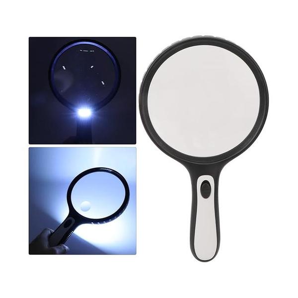 Magnifying 30X Handheld Magnifying Glass with 4 LED Light, Illuminated Lighted Magnifier,145mm Large Reading Magnifier for Macular Degeneration, Seniors Reading, Soldering, Ins Black Glasses loupe