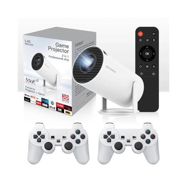 2-in-1 Gaming Projector with Professional Chip and 2.4G Wireless Connectivity with 2 Controllers + 3D Games