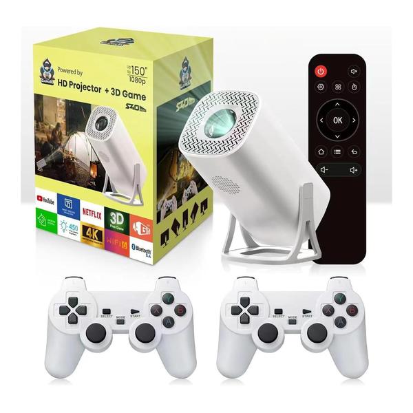 Game Projector, Projector And Game With 2 Wireless Controllers, Up-to 150" 1080p Game Projector with Controllers, Projector + 3D Games