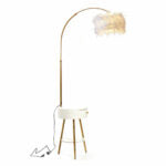 Modern End Table Feather Arched Floor Lamp with Shelves and Drawer for Living Room, Bedroom - Medaid International