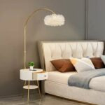 Modern End Table Feather Arched Floor Lamp with Shelves and Drawer for Living Room, Bedroom - Medaid International
